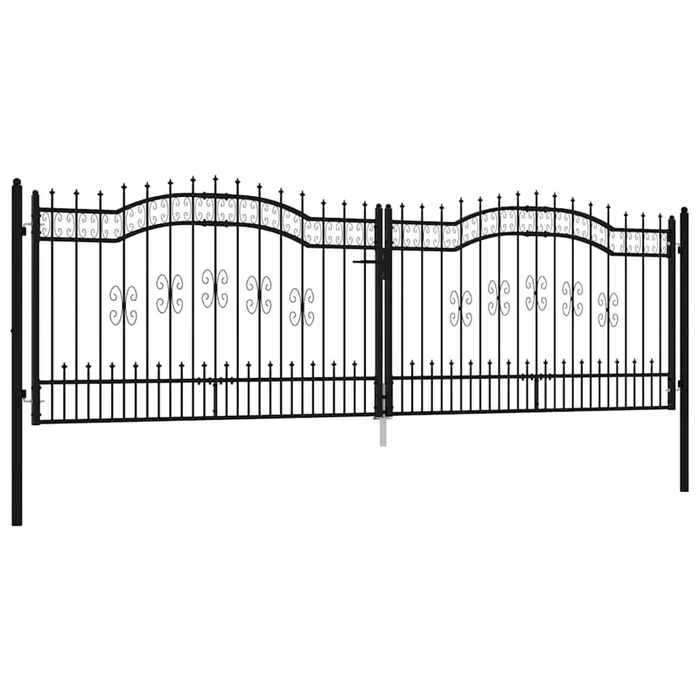 vidaXL Puerta de valla con punta de lanza negra, 406 x 125 cm, acero con recubrimiento en polvo