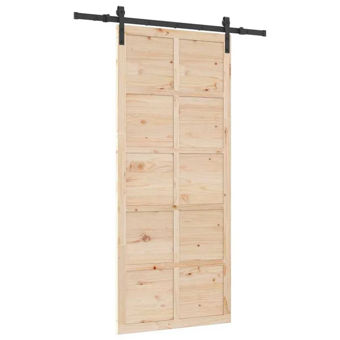 vidaXL Puerta deslizante Marrón 80 x 208 cm Madera maciza de pino (11)