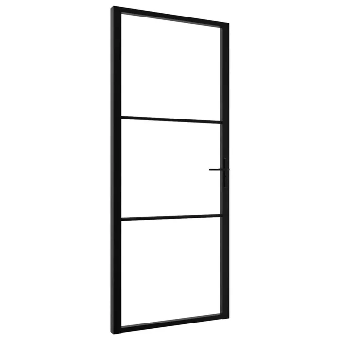 vidaXL Puerta interior vidrio ESG y aluminio negro 93×201,5 cm