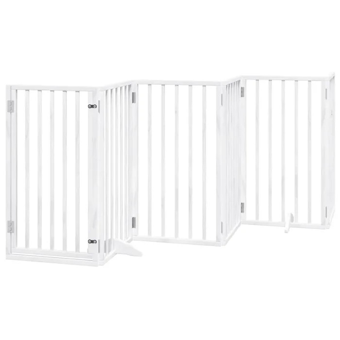 vidaXL Puerta para perros con puerta plegable de 6 paneles, blanca, 300 cm, madera de álamo