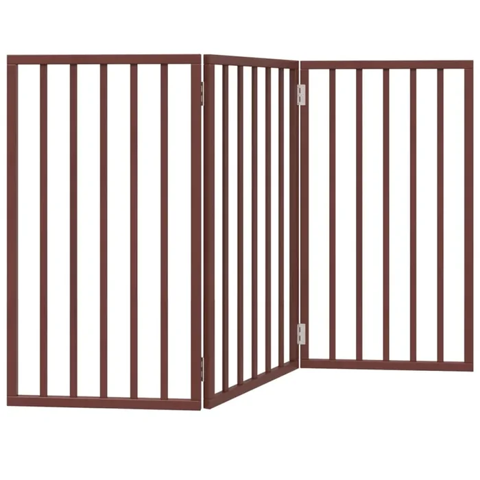 vidaXL Puerta para perros plegable 3 paneles madera álamo marrón 150cm (3)