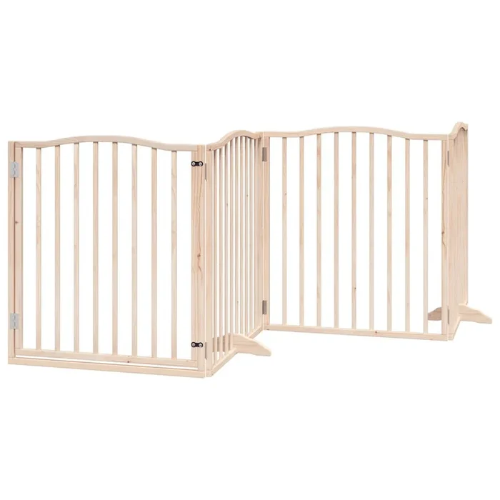vidaXL Puerta para perros plegable 4 paneles madera de álamo 320 cm (3)