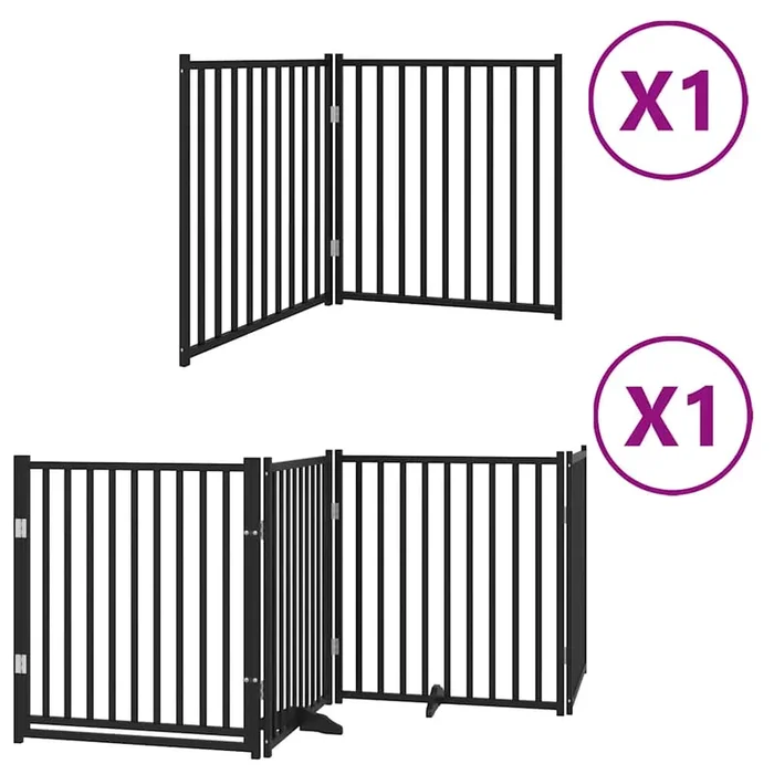 vidaXL Puerta para perros plegable 6 paneles madera álamo negra 480 cm (6)