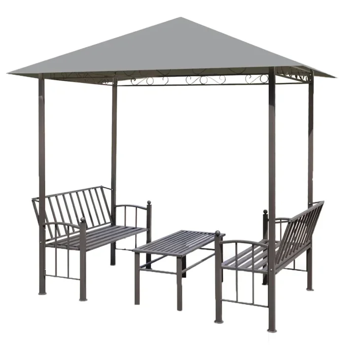 vidaXL Quiosco jardín con mesa y bancos gris antracita 2,5×1,5×2,4 cm