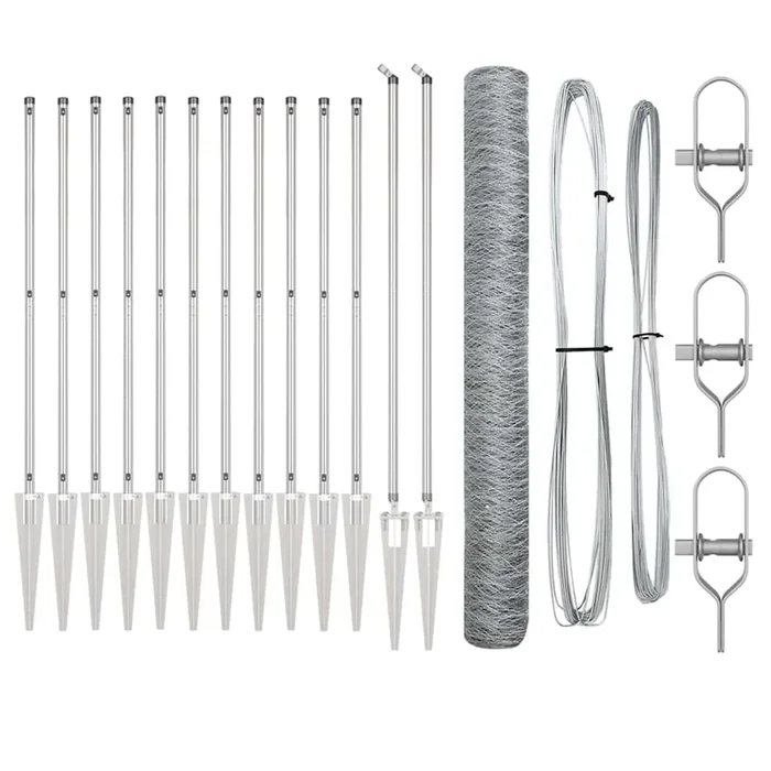 vidaXL Reja con postes Plateado 1.4 x 25 m Acero recubierto de PVC (7)