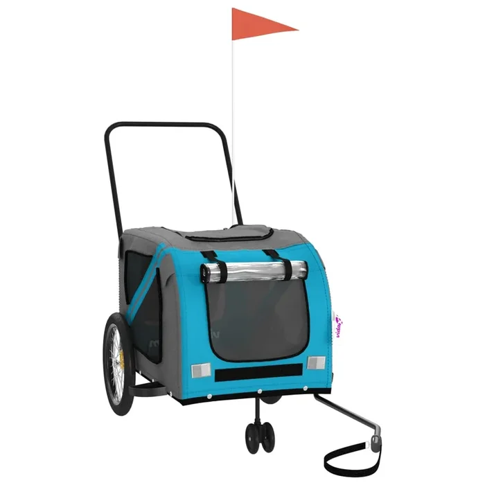 vidaXL Remolque de bicicleta mascotas hierro tela Oxford azul gris (10)