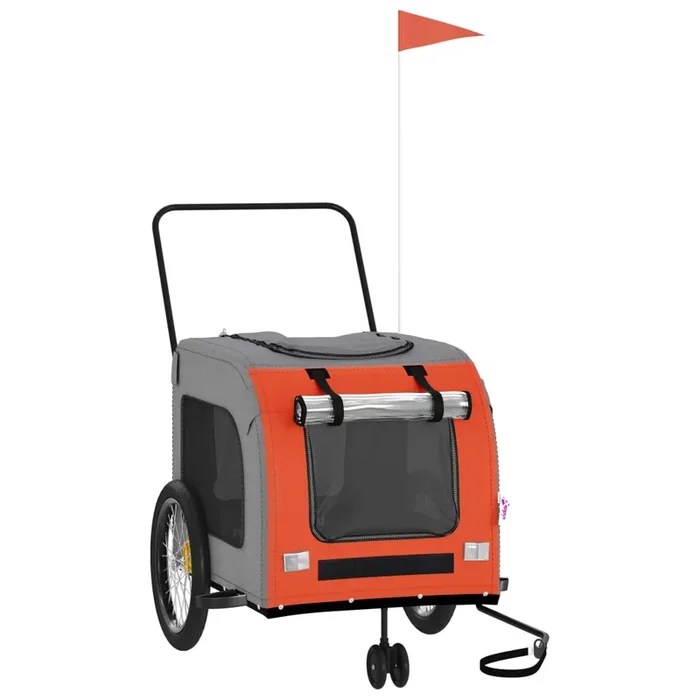 vidaXL Remolque de bicicleta mascotas hierro tela Oxford naranja gris (4)