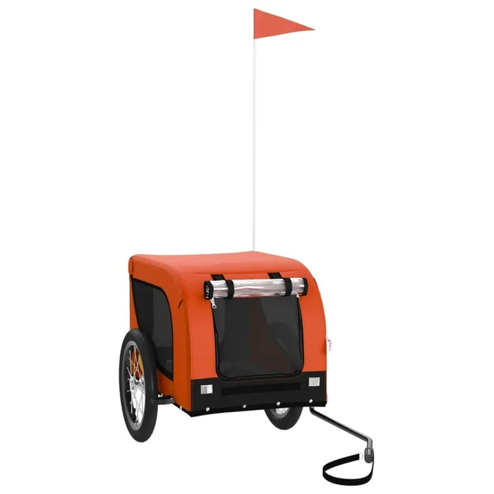 vidaXL Remolque de bicicleta mascotas hierro tela Oxford naranja negro (4)