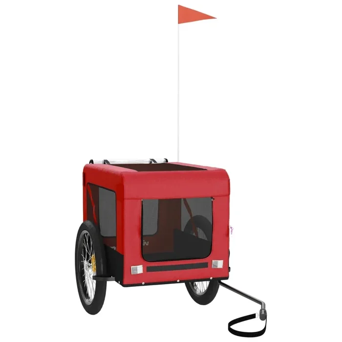vidaXL Remolque de bicicleta mascotas hierro tela Oxford rojo negro (10)