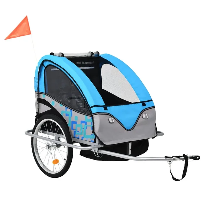 vidaXL Remolque para bicicletas y cochecito 2 en 1 azul y gris
