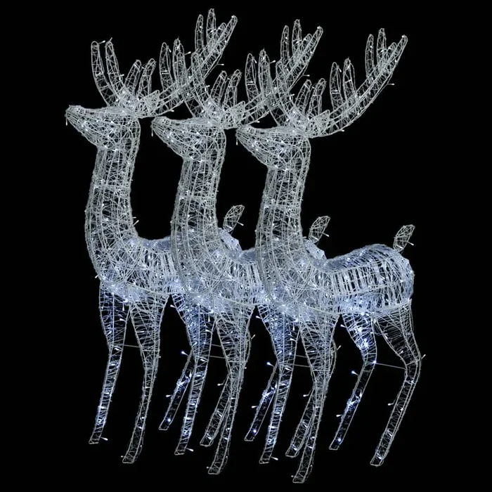 vidaXL Renos de Navidad acrílico 250 LED 3 uds blanco frío 180 cm