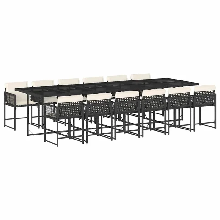 vidaXL Set comedor de jardín con cojines 13 pzas ratán sintético negro (23)