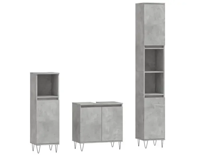 vidaXL set de muebles baño 3 pzas madera contrachapada gris hormigón | Brico Depôt Popolare