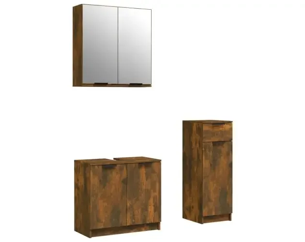 vidaXL set de muebles baño 3 pzas madera contrachapada roble ahumado | Brico Depôt Prezzo Di Fabbrica