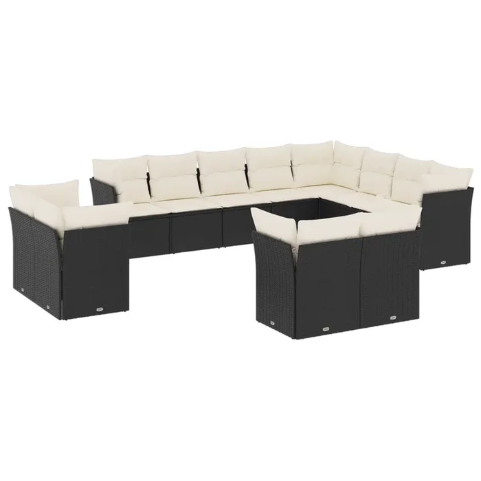 vidaXL Set de sofás de jardín 12 piezas cojines ratán sintético negro (161)