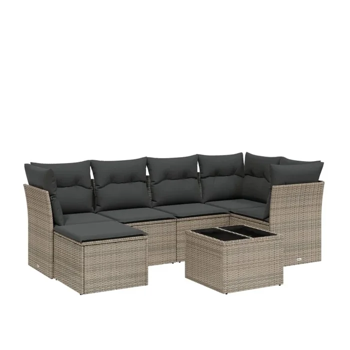 vidaXL Set de sofás de jardín 7 piezas con cojines ratán PE gris (122)