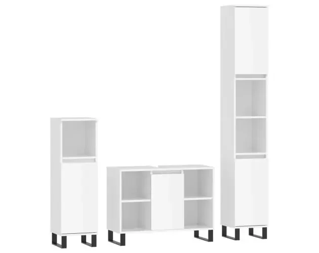 vidaXL set muebles de baño 3 piezas madera contrachapada blanco brillo | Brico Depôt Autentico