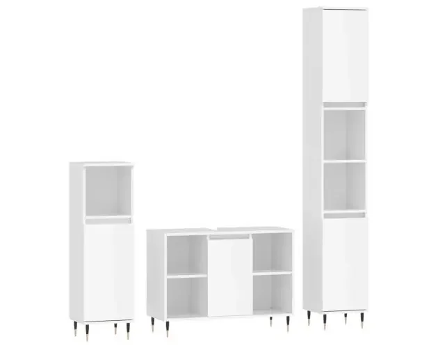 vidaXL set muebles de baño 3 piezas madera contrachapada blanco brillo | Brico Depôt Quantità Limitata