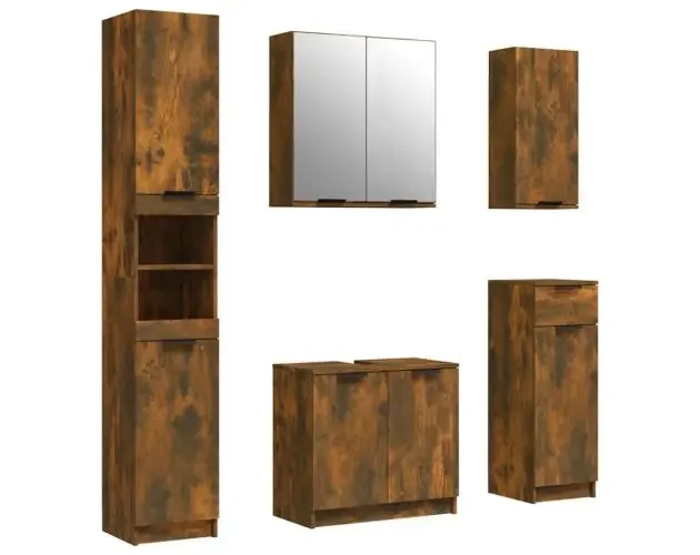vidaXL set muebles de baño 5 piezas madera contrachapada roble ahumado | Brico Depôt Certificato