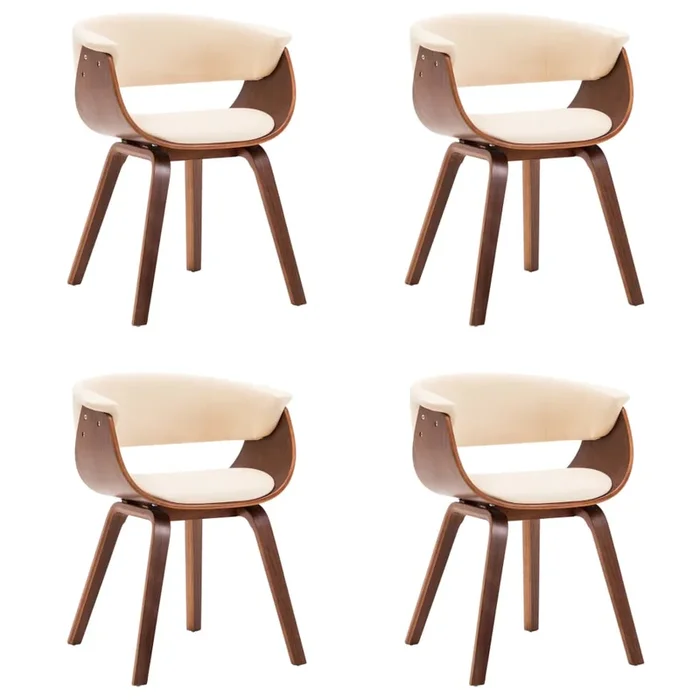 vidaXL Sillas de comedor 4 uds madera curvada y cuero sintético crema (4)