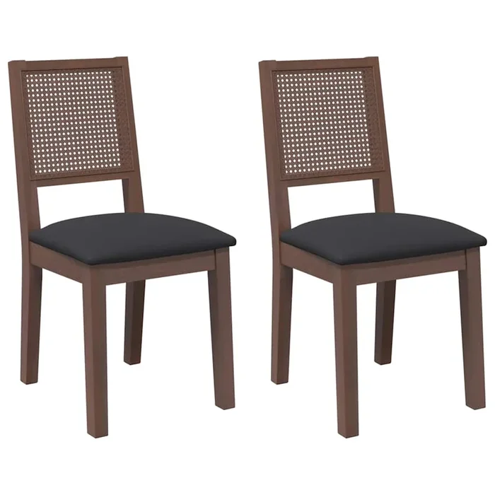 vidaXL Sillas de comedor con cojines 2 uds madera maciza marrón caucho (13)