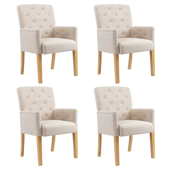 vidaXL Sillas de comedor con reposabrazos 4 unidades de tela beige