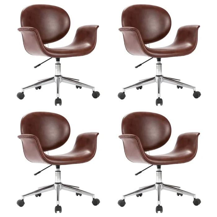 vidaXL Sillas de comedor giratorias 4 unidades cuero sintético marrón