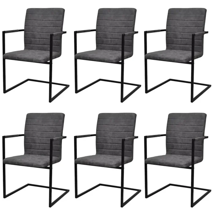 vidaXL Sillas de comedor voladizas 6 unidades cuero sintético gris (2)