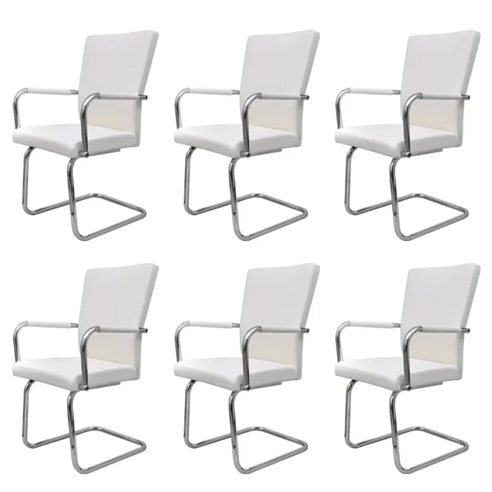 vidaXL Sillas de comedor voladizas 6 unidades de tela blanca