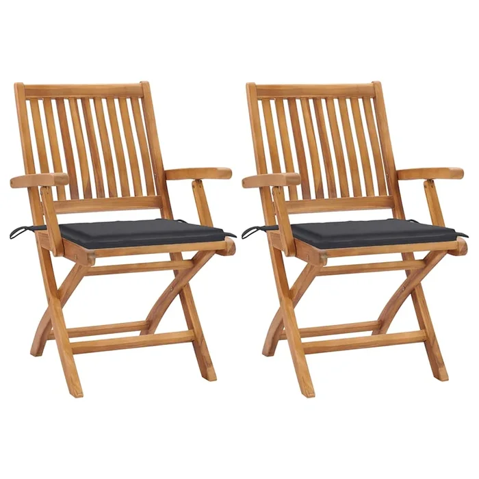 vidaXL Sillas de jardín 2 uds con cojines antracita madera de teca (2)