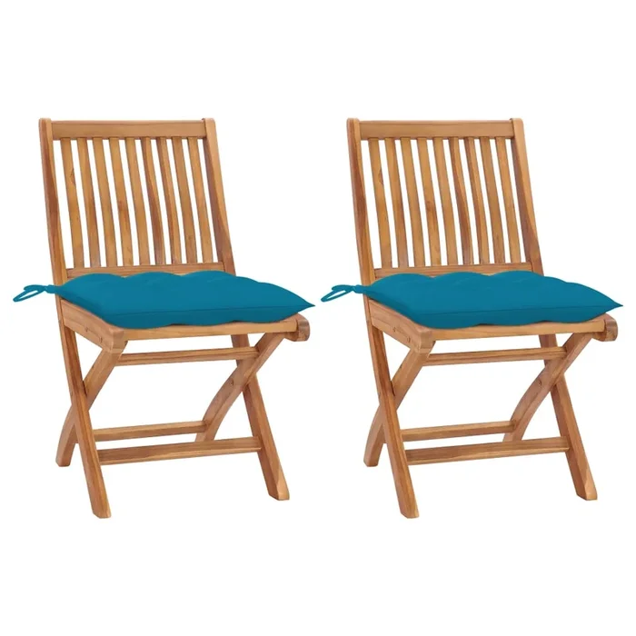 vidaXL Sillas de jardín 2 uds madera de teca con cojines azul claro (4)