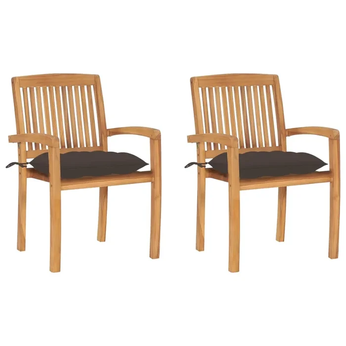 vidaXL Sillas de jardín 2 uds madera de teca con cojines gris taupe (3)