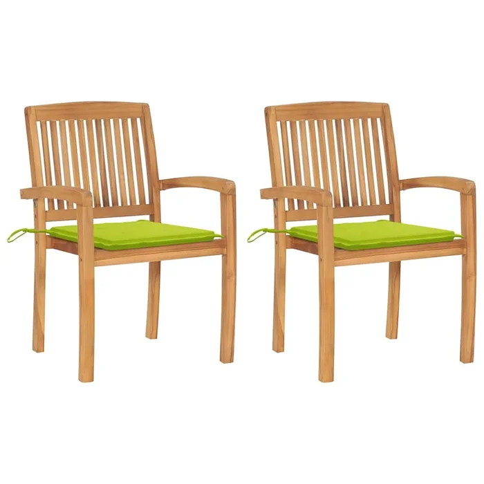 vidaXL Sillas de jardín 2 uds madera de teca y cojines verde brillante