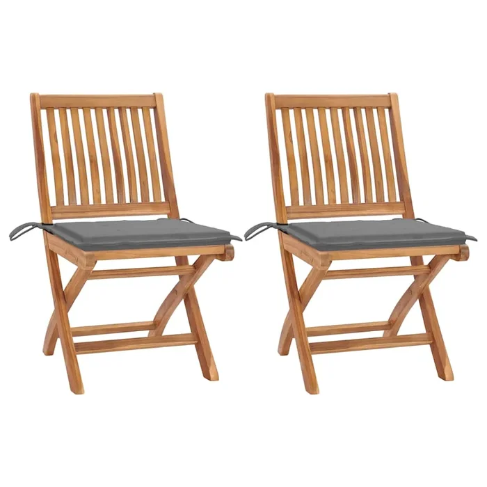 vidaXL Sillas de jardín 2 unidades con cojines gris madera de teca (3)