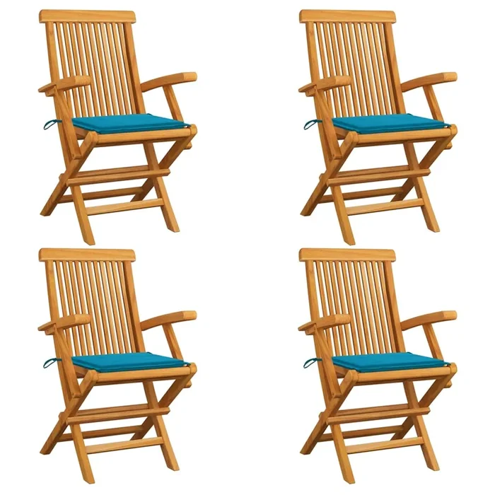 vidaXL Sillas de jardín 4 uds madera maciza de teca con cojines azules (2)