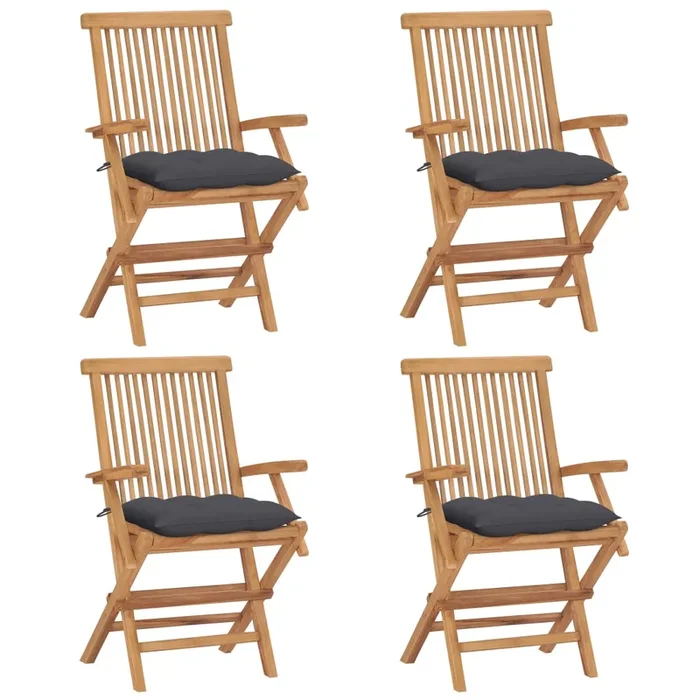 vidaXL Sillas de jardín 4 uds madera teca con cojines gris antracita (2)