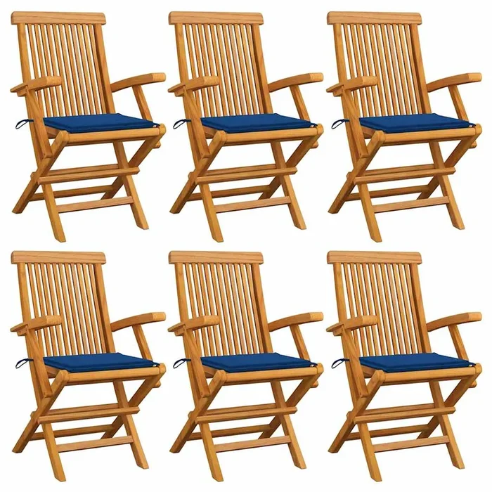 vidaXL Sillas de jardín 6 uds madera teca con cojines azul real