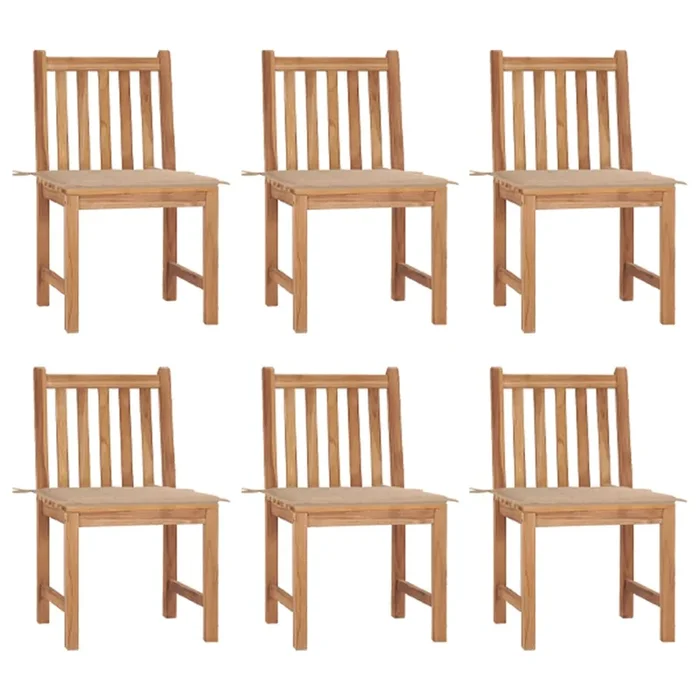 vidaXL Sillas de jardín 6 unidades con cojines madera maciza de teca (6)