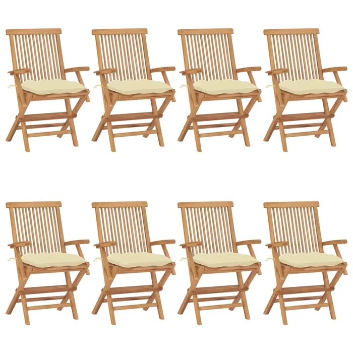 vidaXL Sillas de jardín 8 uds madera teca con cojines crema blanco