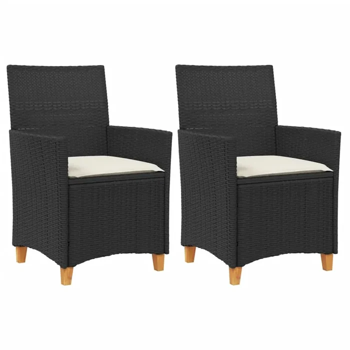 vidaXL Sillas de jardín con cojín 2 uds ratán PE negro y madera acacia (5)