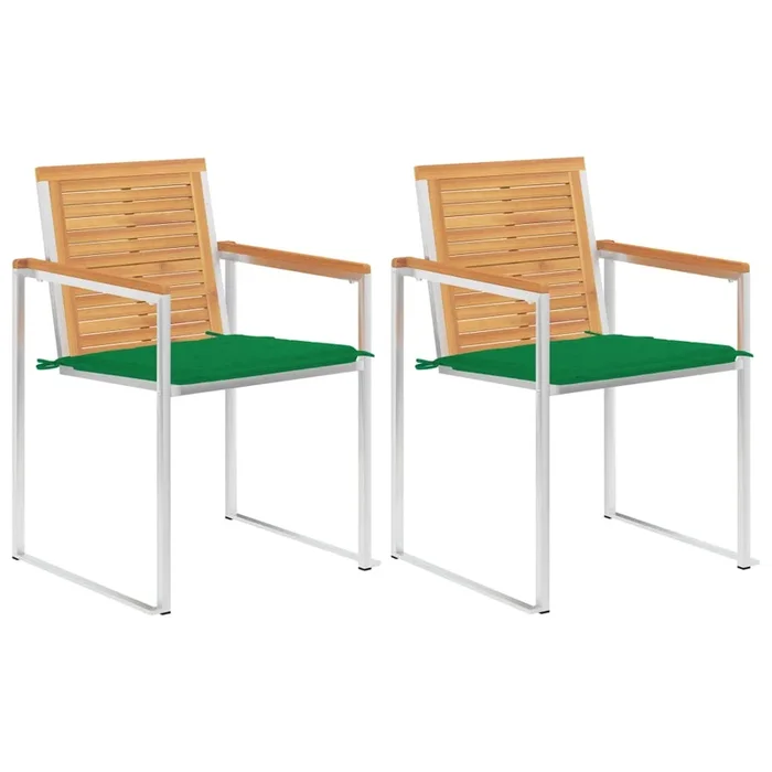 vidaXL Sillas de jardín con cojines 2 uds madera maciza teca y acero (23)