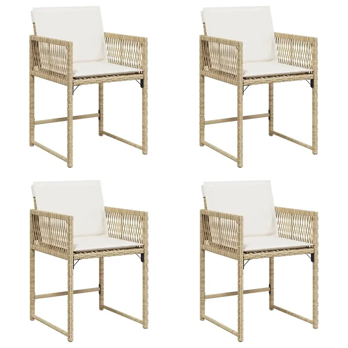 vidaXL Sillas de jardín con cojines 4 uds ratán sintético beige (9)
