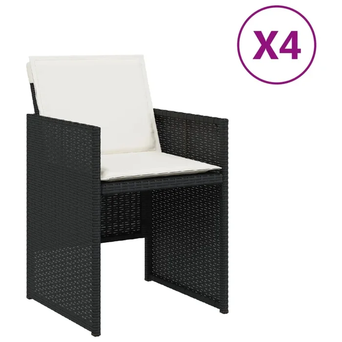 vidaXL Sillas de jardín con cojines 4 unidades ratán sintético negro (7)