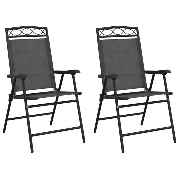 vidaXL Sillas de jardín plegables 2 uds acero y textileno gris melange (2)