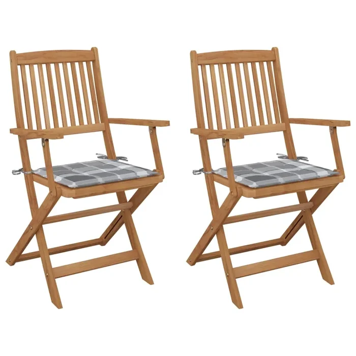 vidaXL Sillas de jardín plegables 2 uds y cojines madera maciza acacia (16)