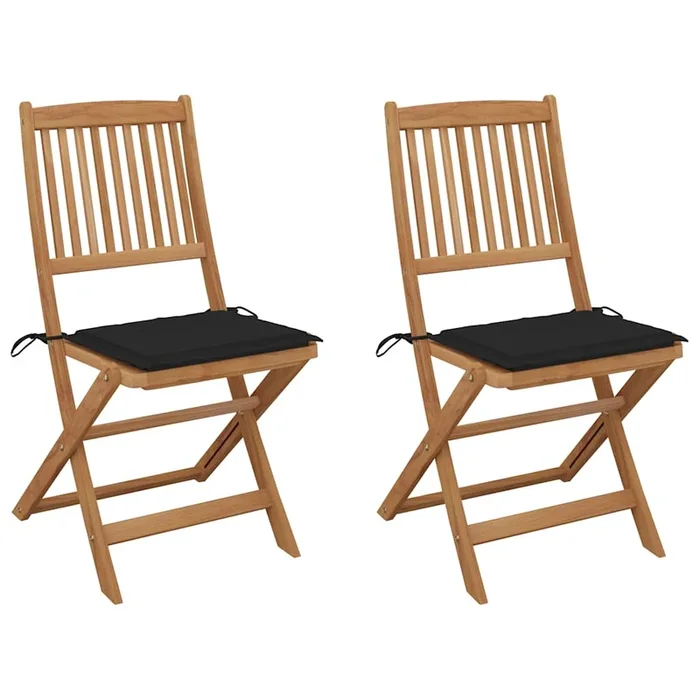vidaXL Sillas de jardín plegables 2 uds y cojines madera maciza acacia (6)