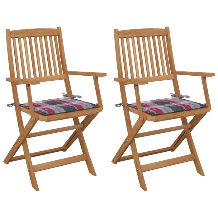 vidaXL Sillas de jardín plegables 2 uds y cojines madera maciza acacia