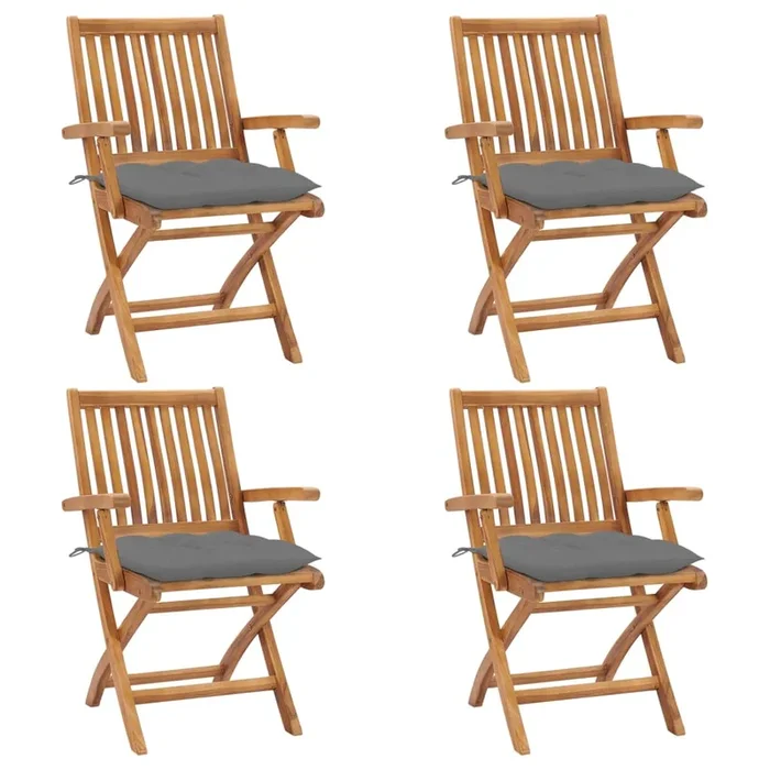vidaXL Sillas de jardín plegables 4 uds madera maciza teca con cojines (18)