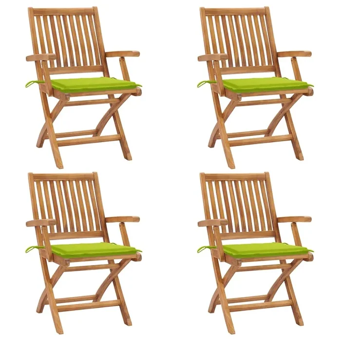 vidaXL Sillas de jardín plegables 4 uds madera maciza teca con cojines (9)