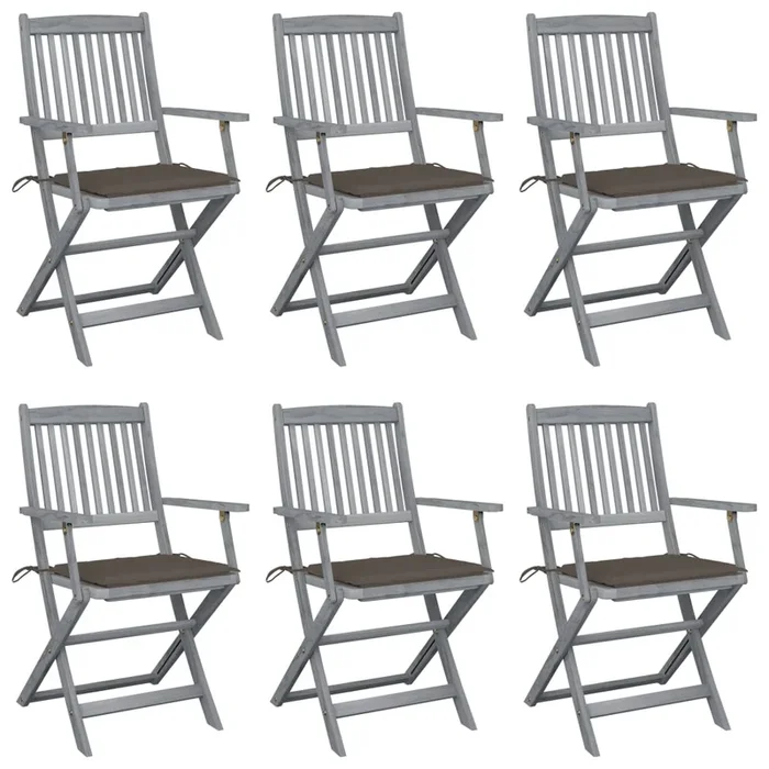 vidaXL Sillas de jardín plegables 6 uds cojines madera maciza acacia (4)